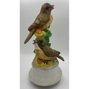 Vintage hand painted pair of robins on a branch music box Birds